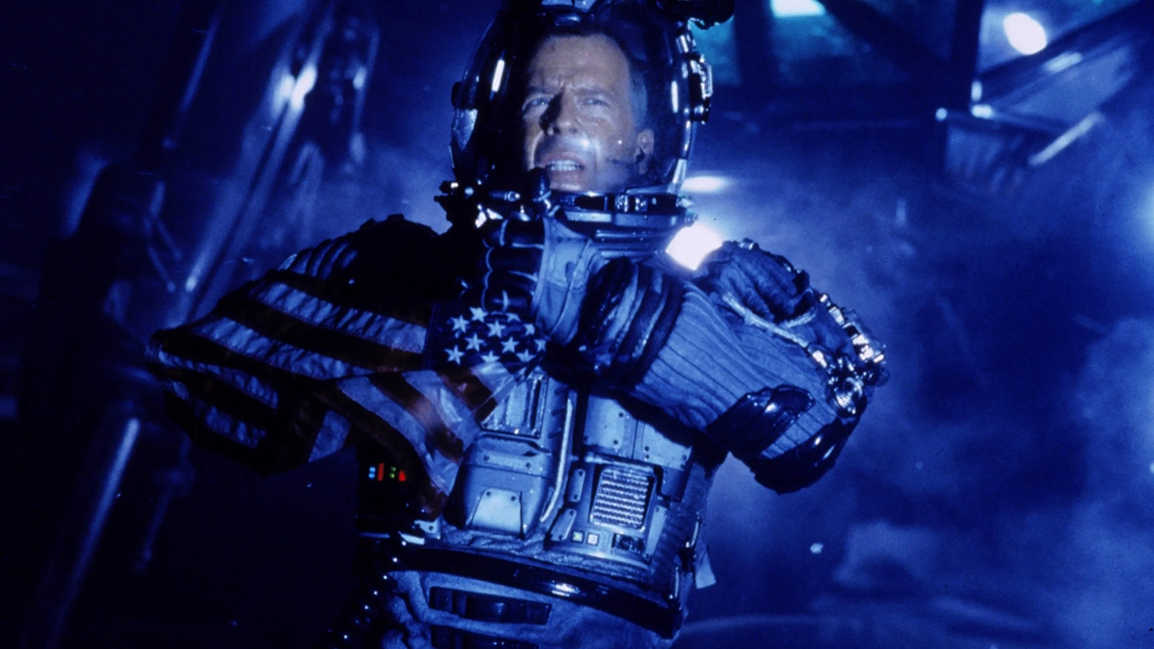 A man in a spacesuit in a still from the movie Armageddon