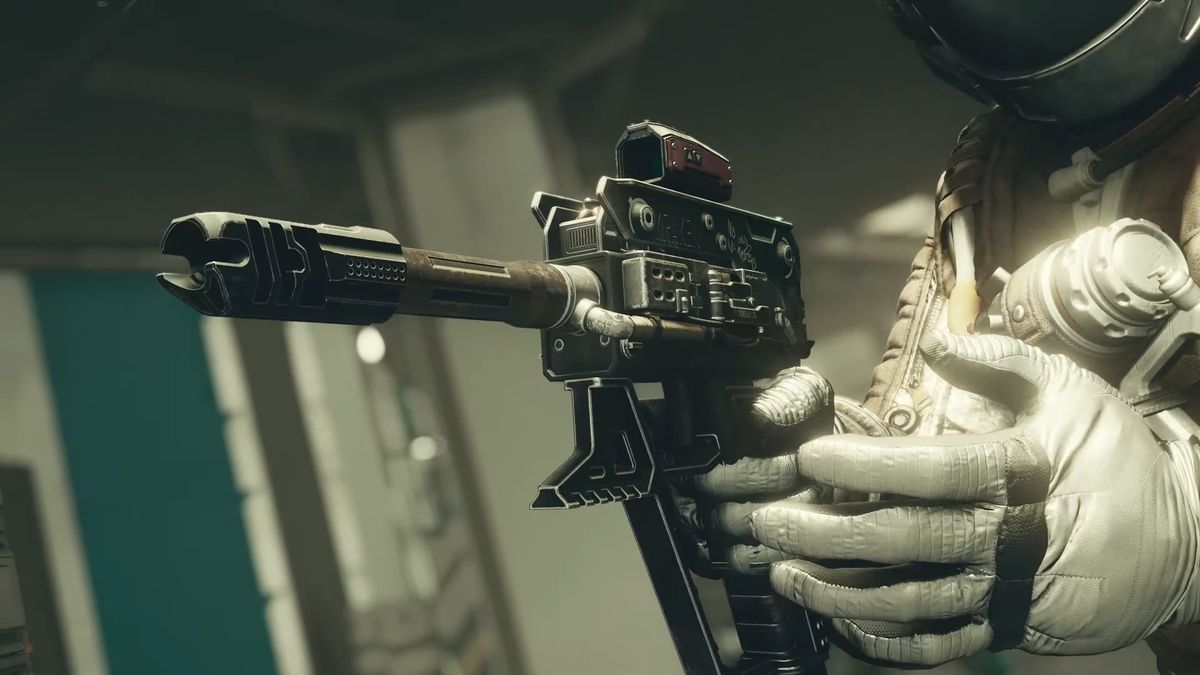 Promotional screenshot of a Starfield pistol
