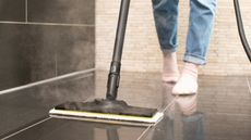 Kärcher steam mop on bathroom floor