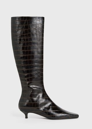 The Slim Knee-High Boot Dark Brown Croco