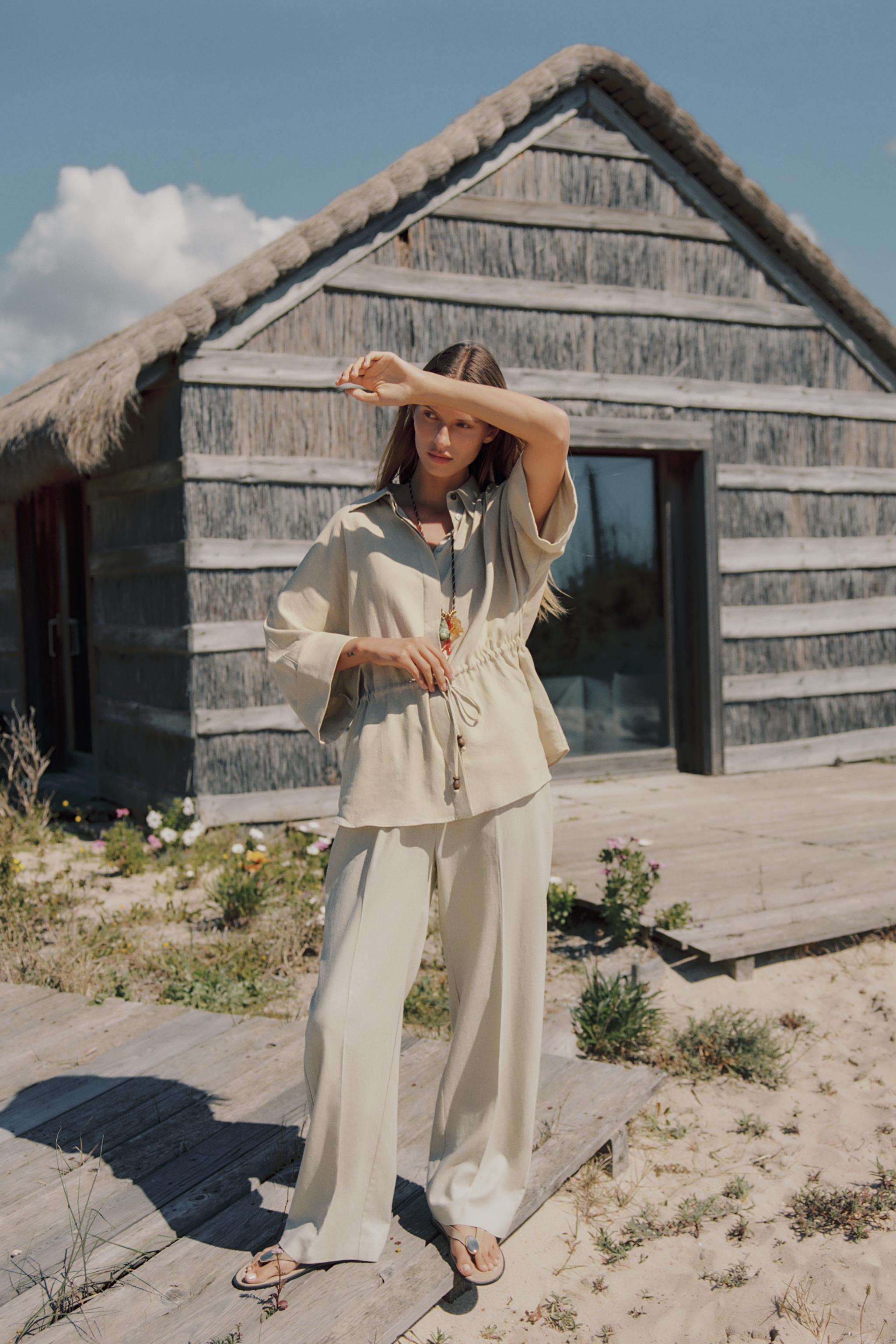 Linen Blend Straight Pants