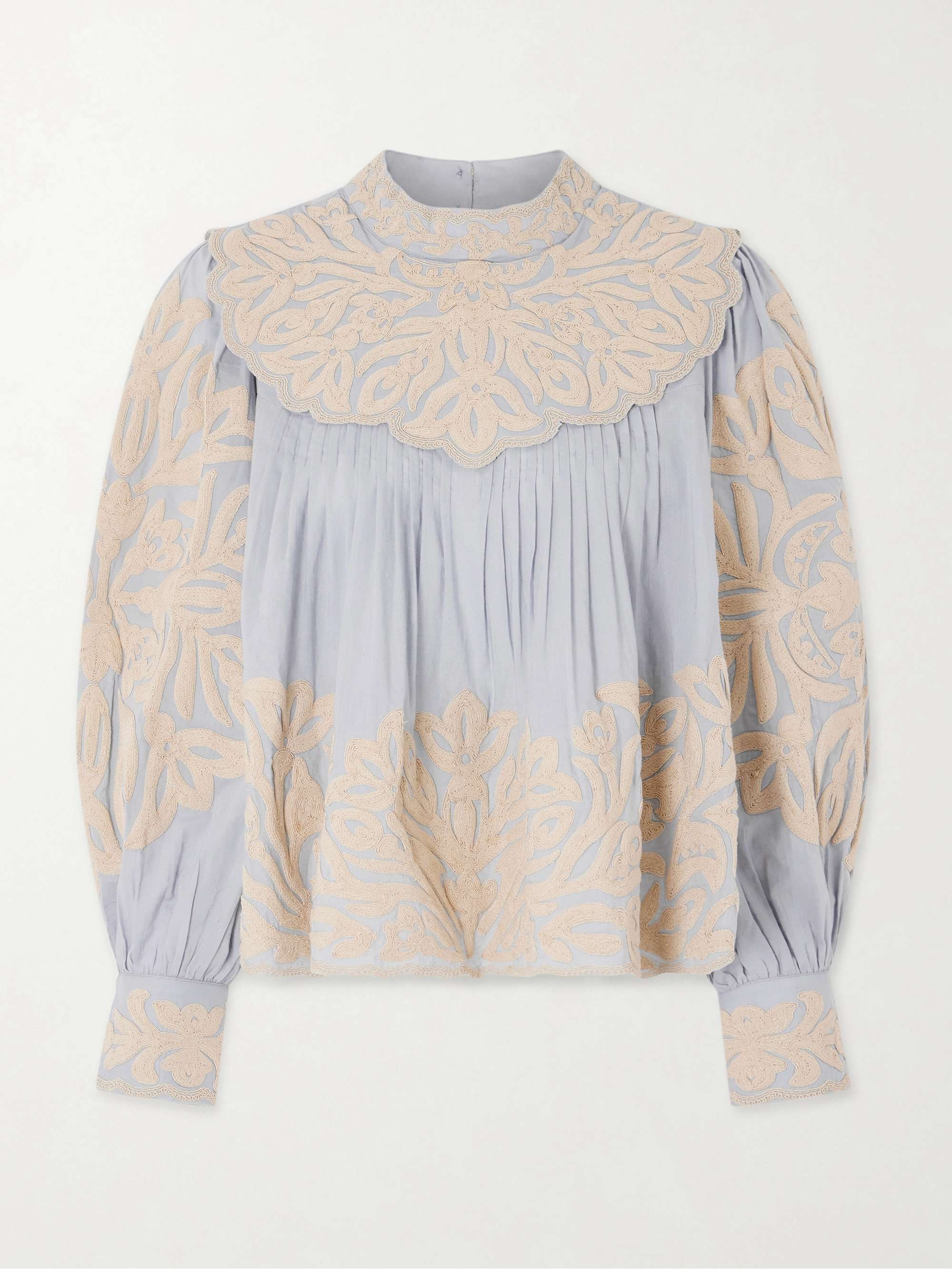 Alexandra Pleated Embroidered Cotton-Voile Blouse
