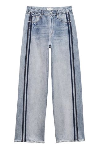 Rag & Bone Miramar Denim-Print Wide-Leg Track Pants