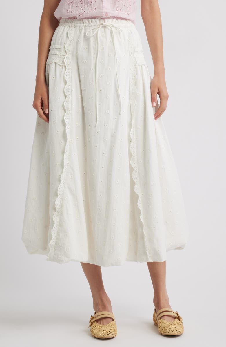 Agatha Lace Trim Embroidered Organic Cotton Midi Skirt