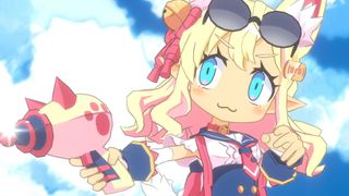 Disgaea 7: Vows of the Virtueless screenshot shows a blonde girl with cat ears holding a gun.