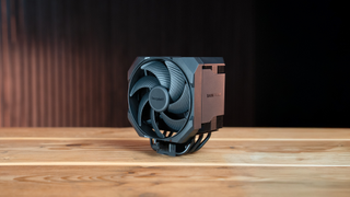 A Be Quiet! cooler on a table.