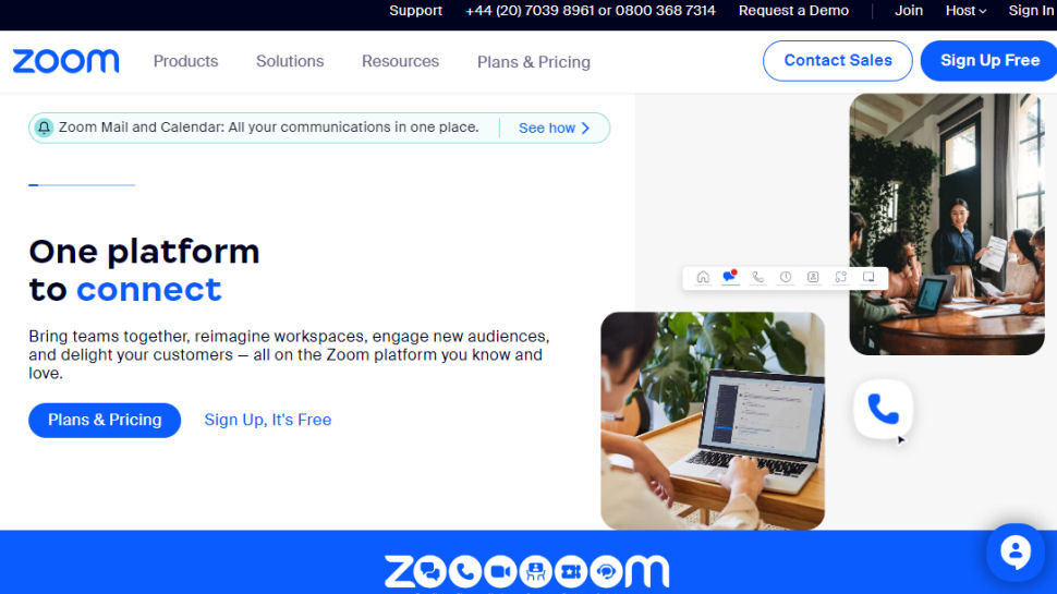 Tangkapan layar situs web untuk Zoom