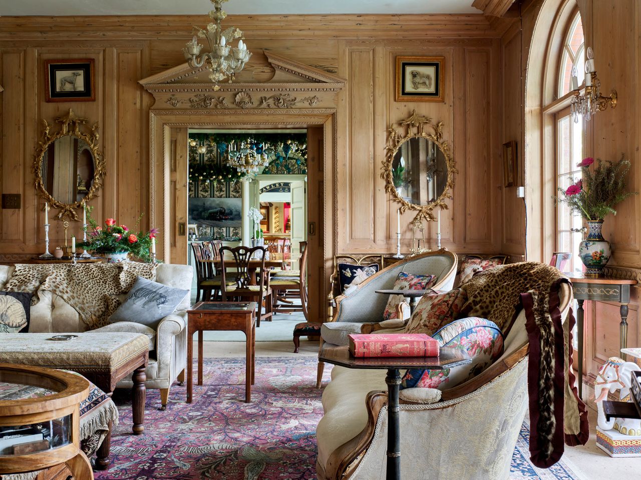 Fig 1: The drawing room with its stripped-pine panelling is the centre of an enfilade. Fawley Hill, Buckinghamshire. ©Paul Highnam for Country Life