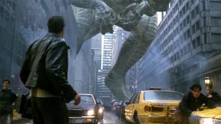 Godzilla stomping through the city