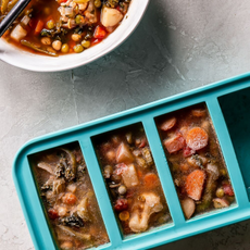 Close-up of souper cube filled with chilli.