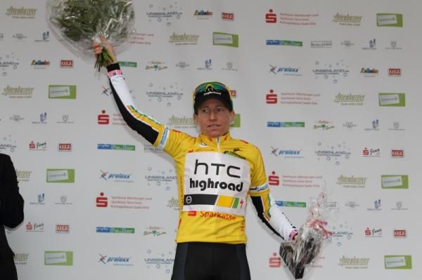 Ready for the final stage, Amber Neben (HTC-HighRoad) pulled on the yellow jersey