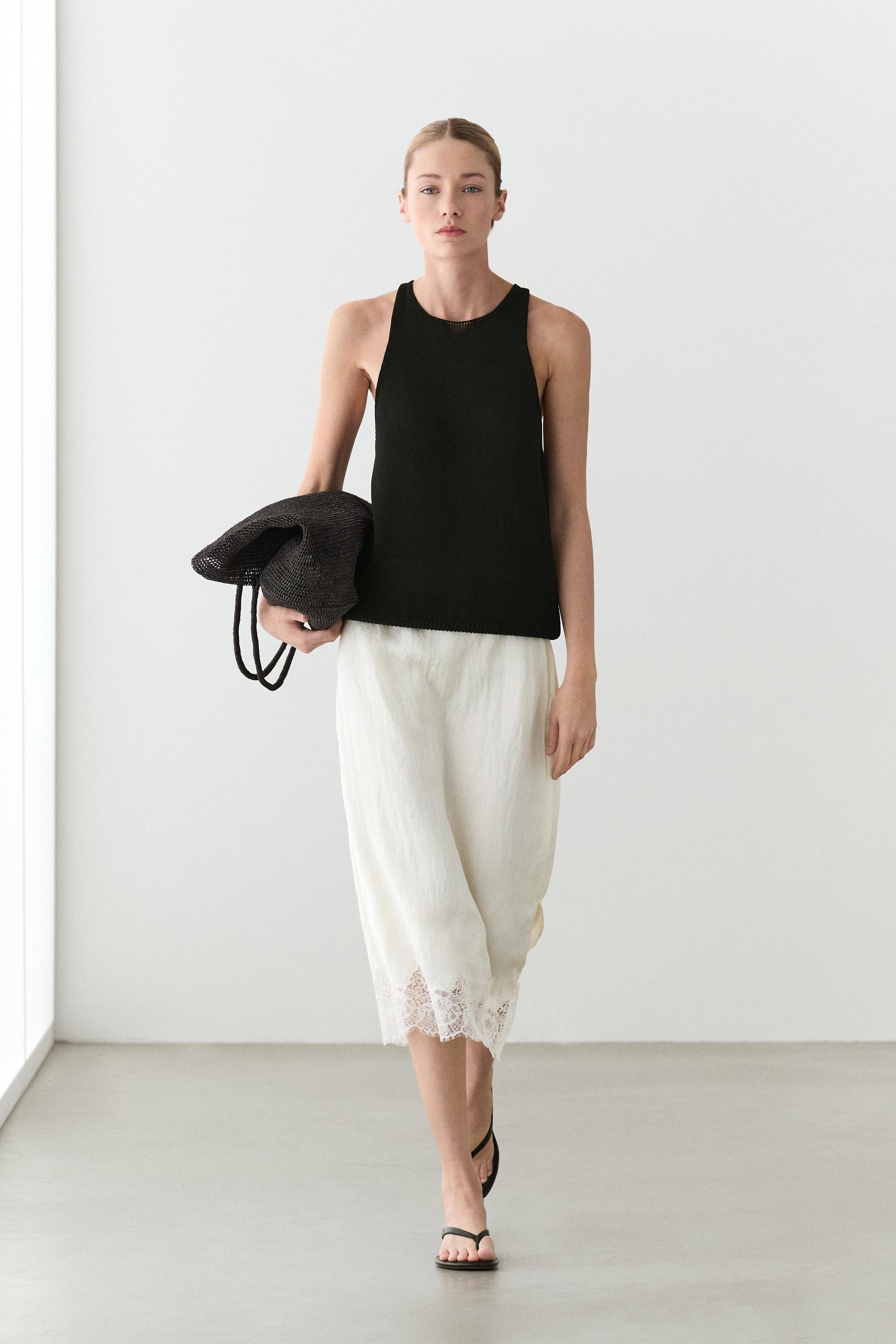 Massimo Dutti, Flowing Midi Skirt With Lace Detail