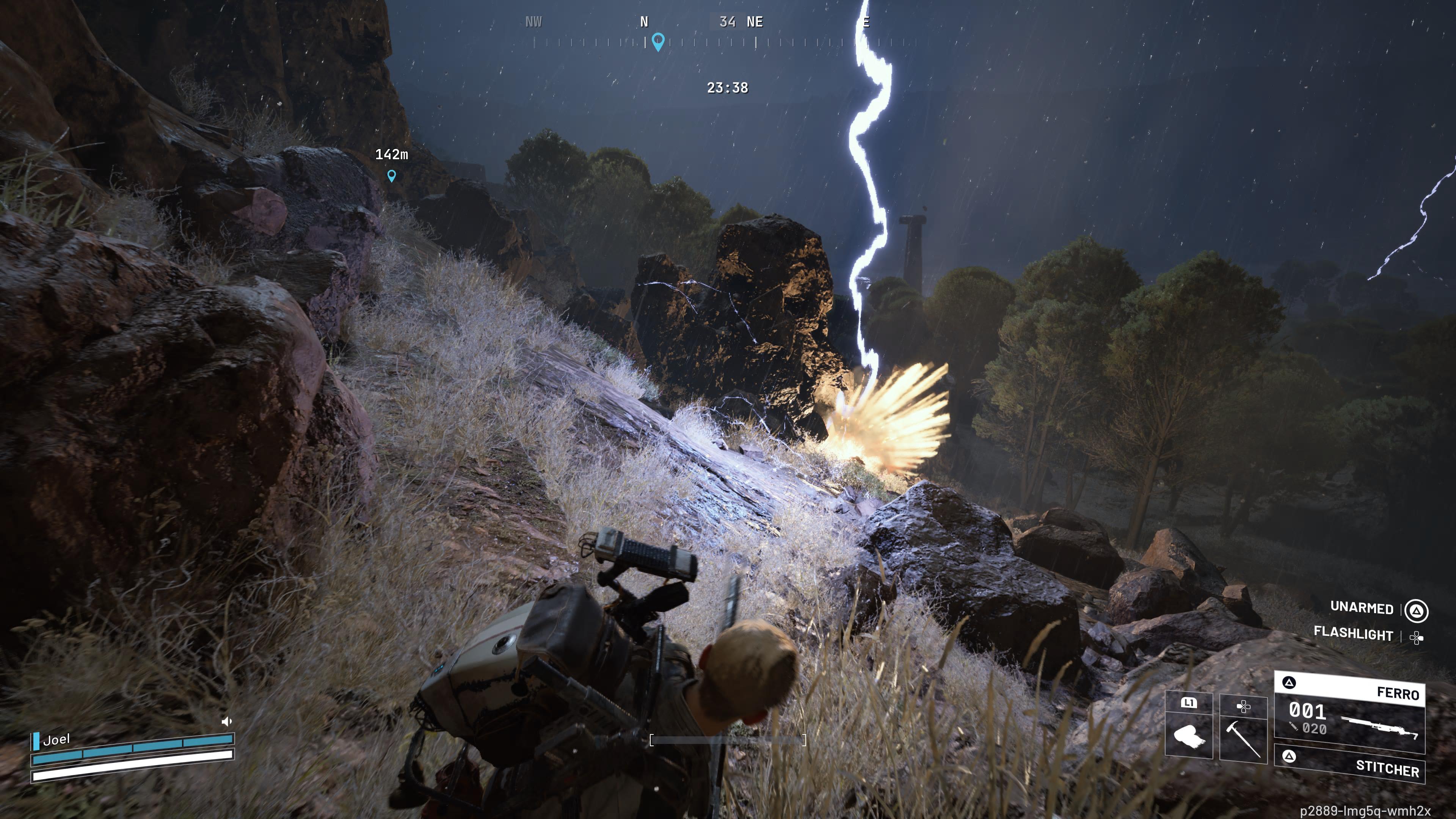 A player evades an Electromagnetic Storm lightning bolt in Arc Raiders
