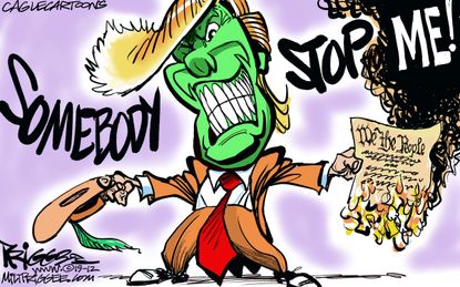 Political Cartoon U.S. Trump Somebody Stop Me The Mask
