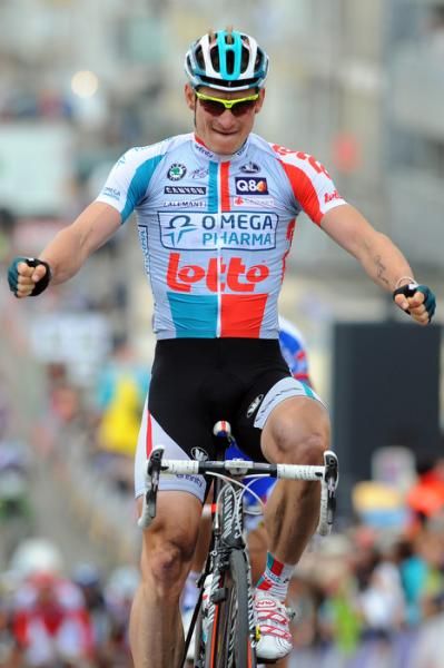 Andr&eacute; Greipel (Omega Pharma-Lotto) wins the sprints on stage 2