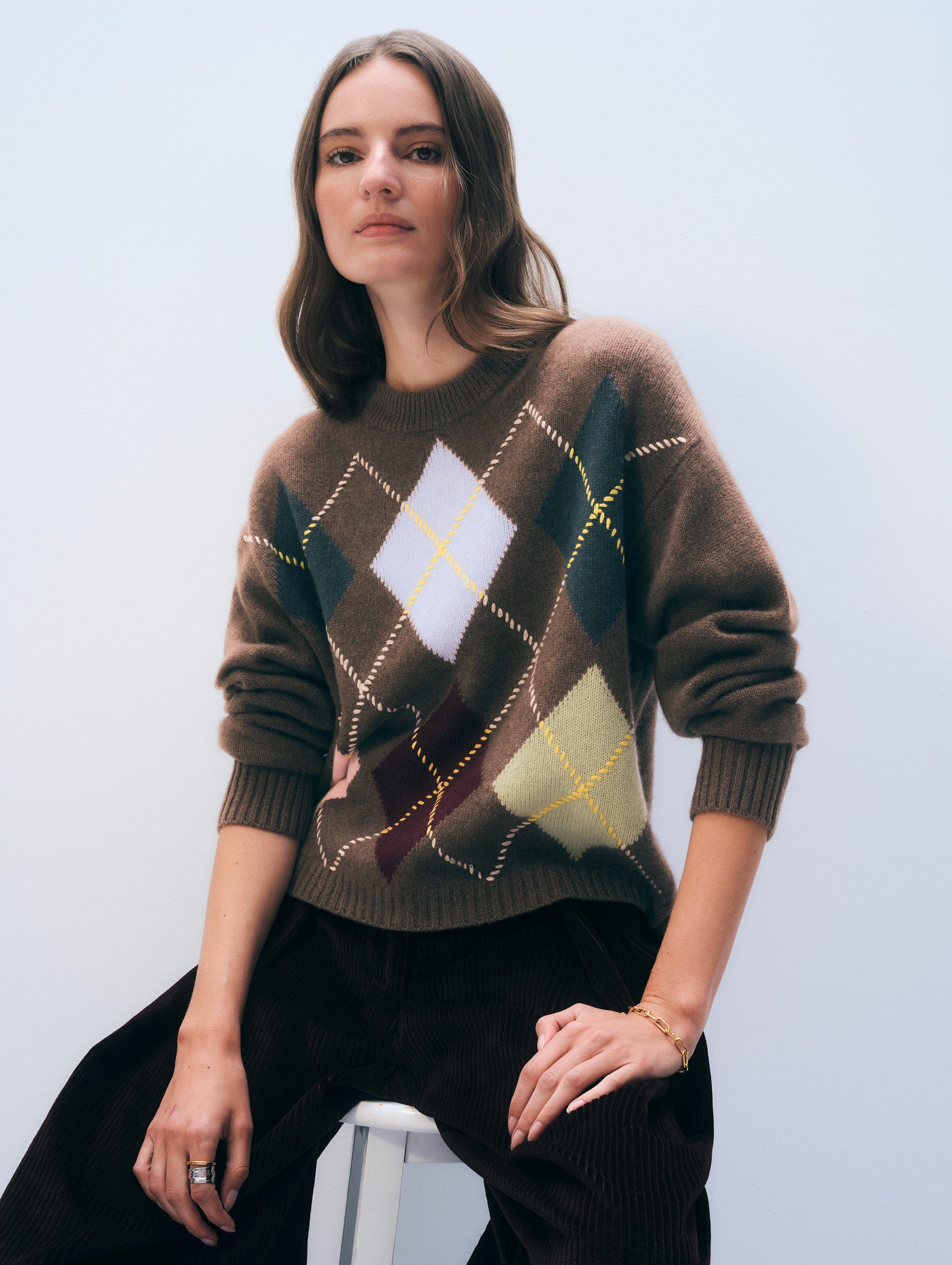 Cashmere Argyle Crewneck | Multi Combo