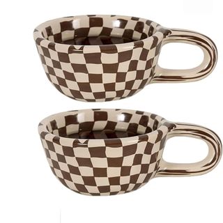 2PCS Irregular Checkerboard Coffee Mugs