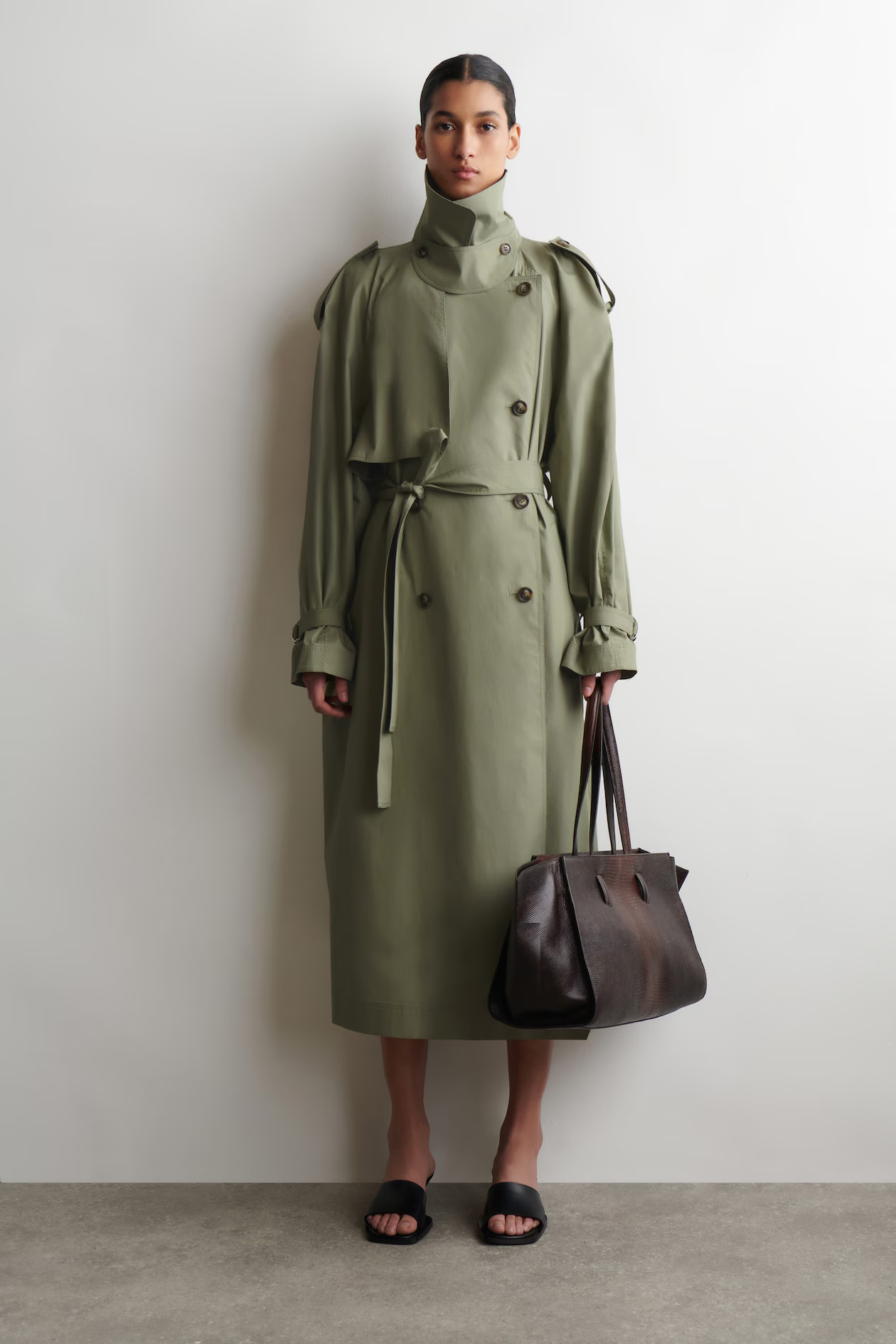 Cos, Mock-Neck Cotton Trench Coat