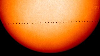 Mercury transits the sun, as seen from Earth in 2006. Mercury will transit the sun again on May 9, 2016.