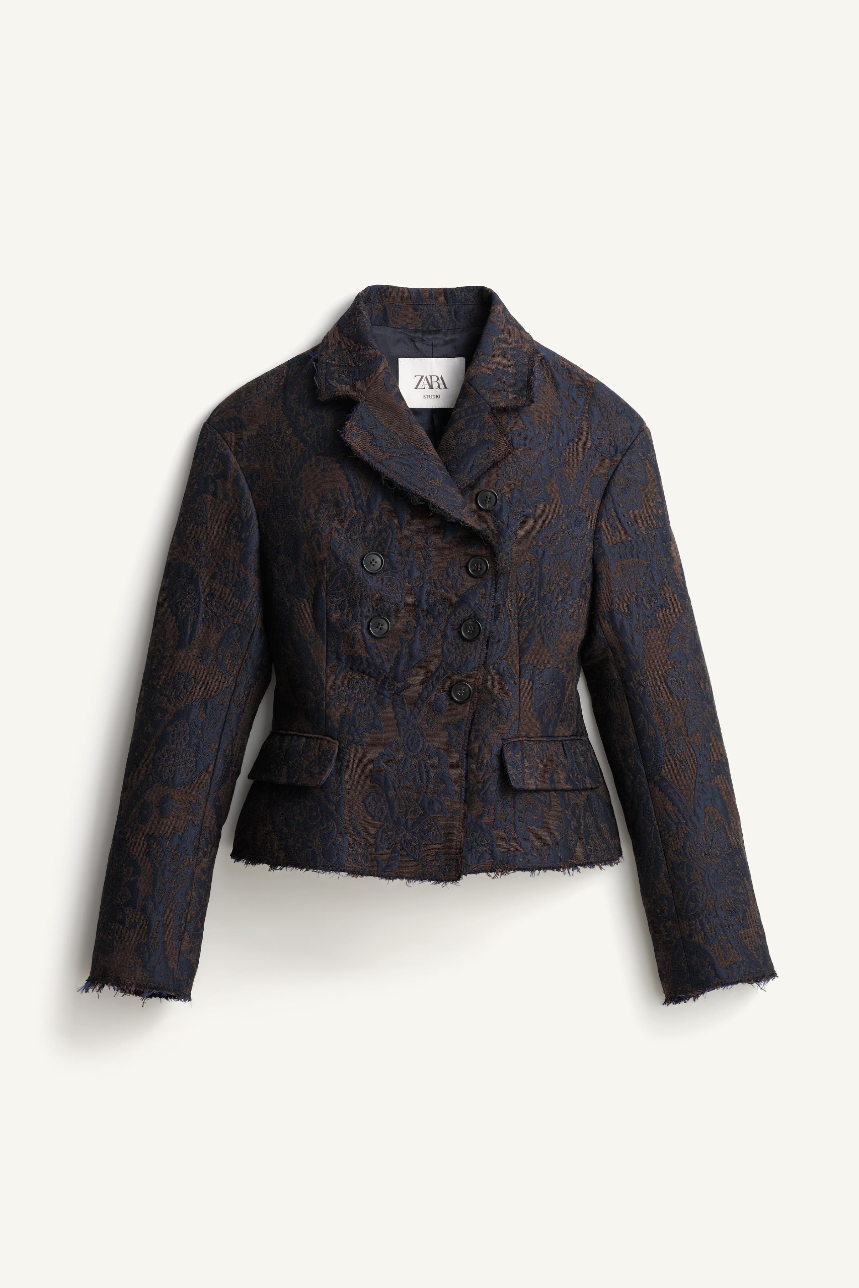 Limited Edition Cropped Jacquard Blazer - Brown-Blue - Xs
