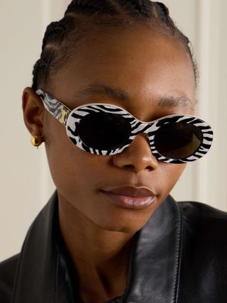 Round-Frame Striped Acetate Sunglasses