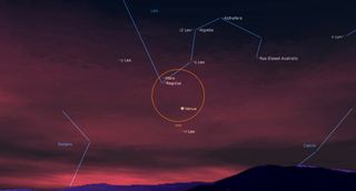 July 10, 2023 at 8:50 pm - Mars Meets Regulus, near Venus, in the sky