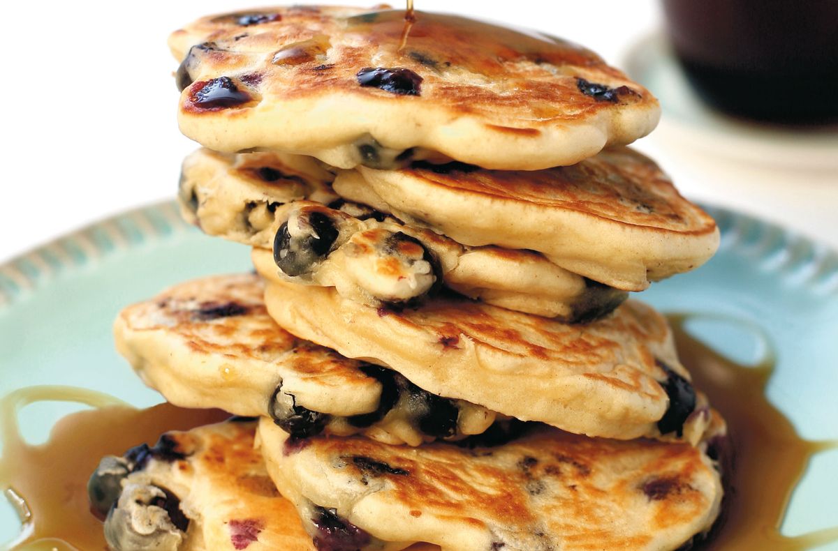 Learn how to make these sweet blueberry pancakes in just four simple steps