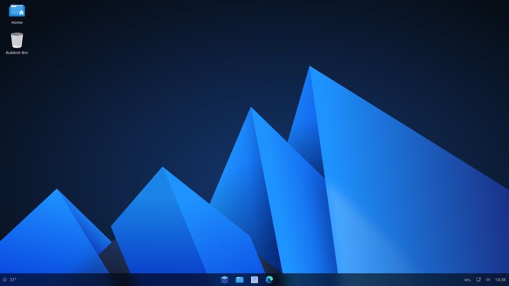 The AnduinOS desktop as it looks out of the box, with the addition of Microsoft Edge on the taskbar.