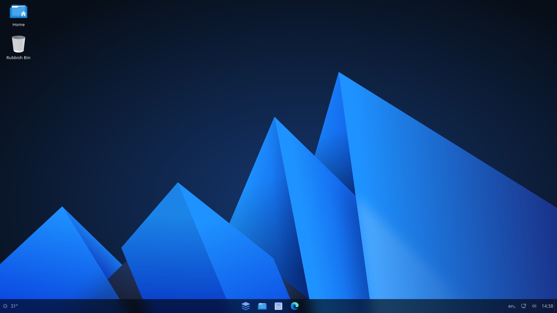 The AnduinOS desktop as it looks out of the box, with the addition of Microsoft Edge on the taskbar.
