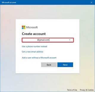 Create Microsoft account with Gmail address