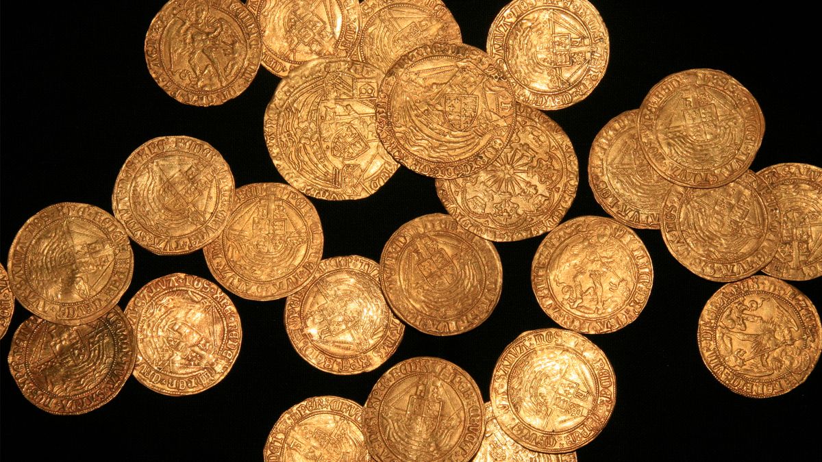 A newfound stash of 63 gold and one silver coin dates from the time of Edward IV to Henry VIII. 