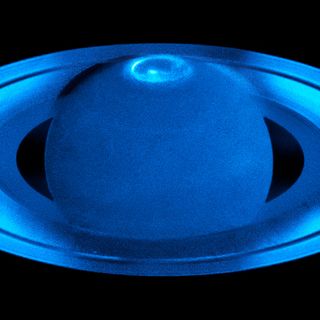 A close-up of Saturn's northern auroras taken with the spectrograph on the Hubble Space Telescope.