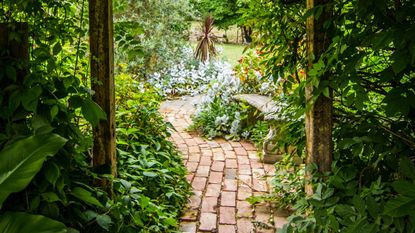 rustic brick paver garden path