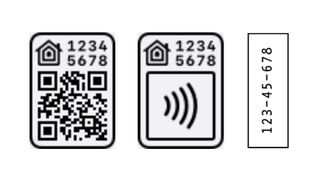 Example HomeKit pairing codes on a white background