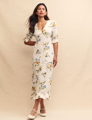 White Floral Delilah Midi Tea Dress