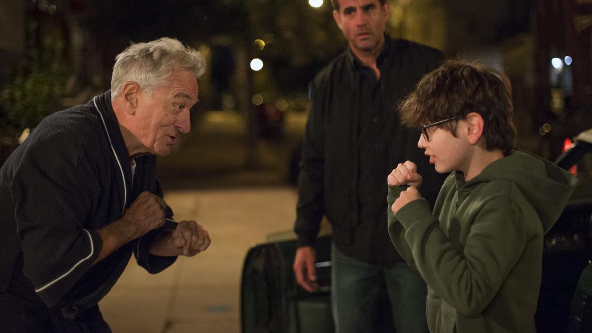 Robert De Niro and William Fitzgerald raise fists with Bobby Cannavale in the background in Ezra