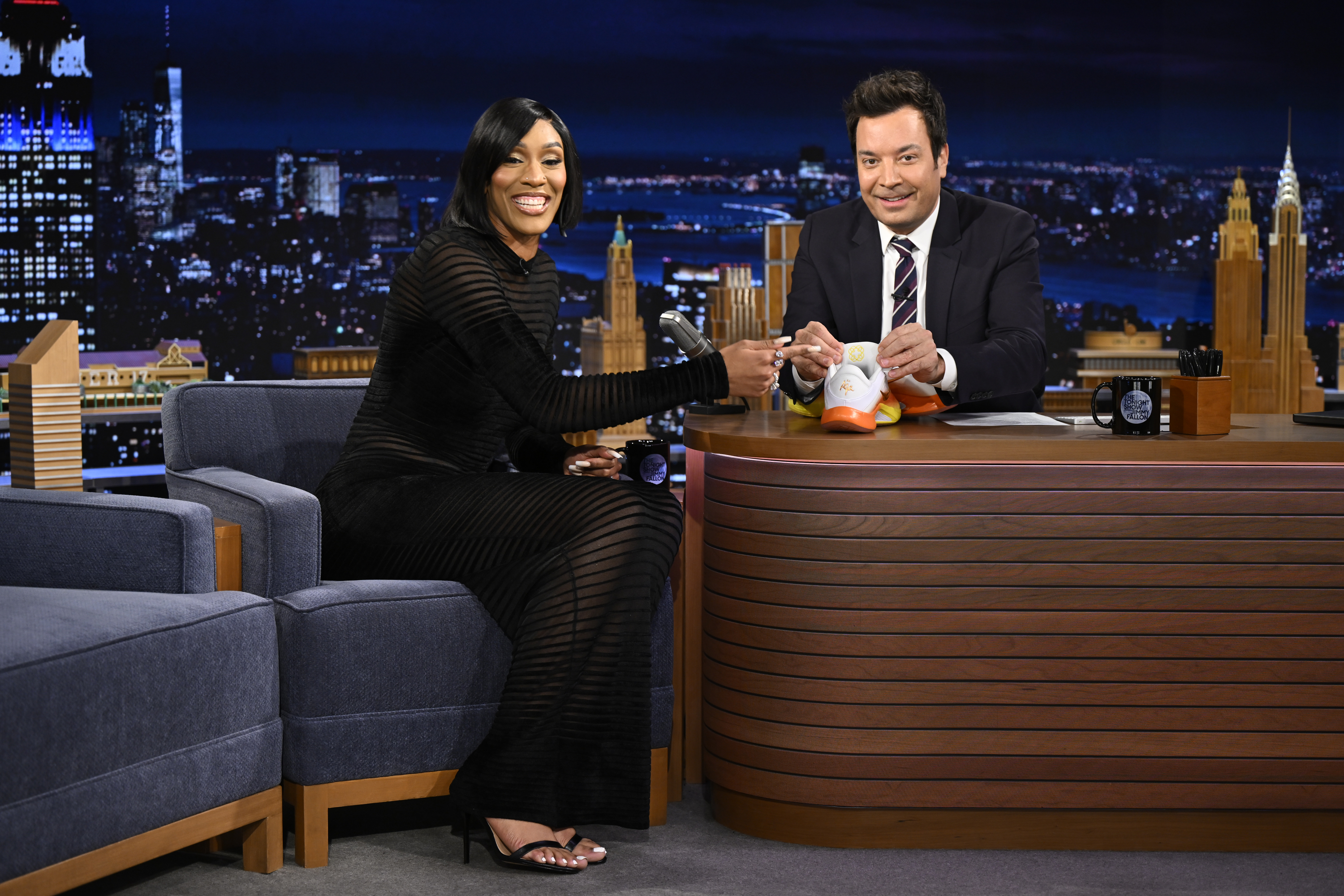 A&#039;ja Wilson visited the Tonight Show starring Jimmy Fallon wearing a sheer little black dress