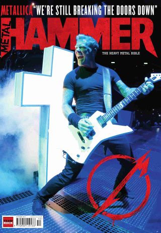 The cover of Metal Hammer issue 249 featuring Metallica’s James Hetfield performing onstage