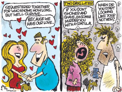 Editorial Cartoon U.S. social distancing love spat work from home