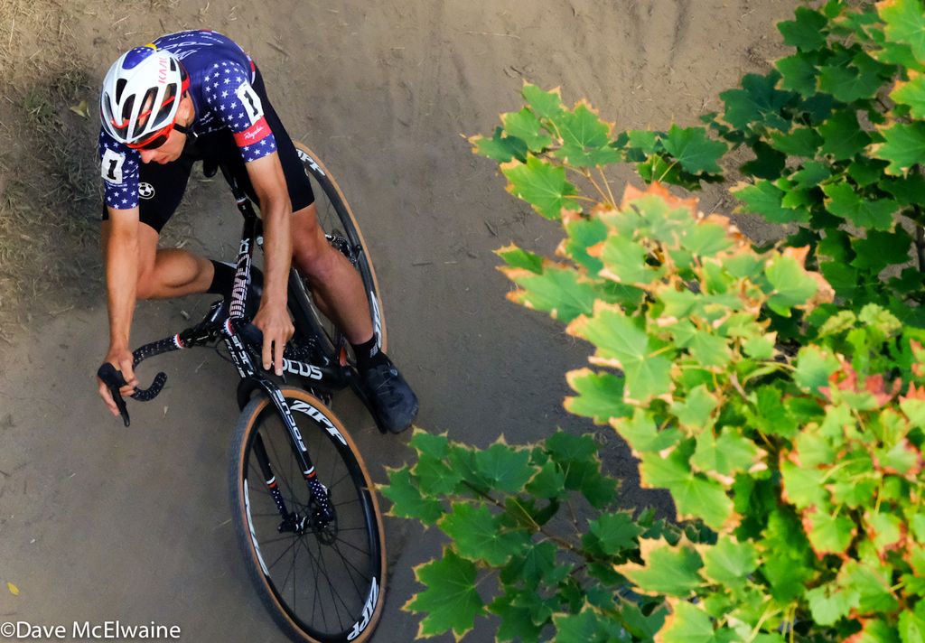 Jeremy Powers (Aspire Racing) emerges from the wooded section of the course on lap two