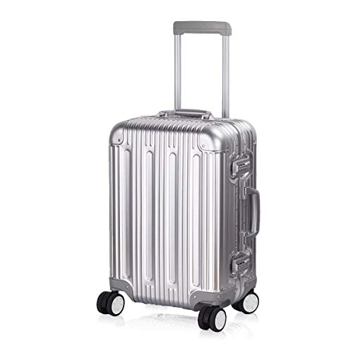 Travelking All Aluminum Carry on Luggage With Tsa Locks Fashion Cool Metal Hard Shell Spinner Suitcase (silver, 20 Inch)&amp;hellip;