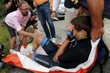 Garmin's Jack Bauer left the race after going face first into a barbed wire fence.