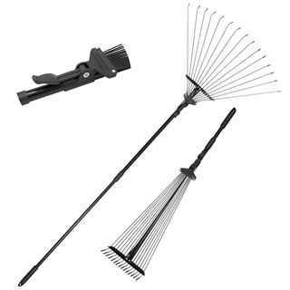 Pelle & Sol Garden Rake | Rake for Gardening | 38-63 Inch Adjustable Soil Rake Artificial Grass Rake 25 Tines, Moss Rake for Quick Clean Up of Lawn and Yard Garden Rakes Gifts Lawn Leveller, Black