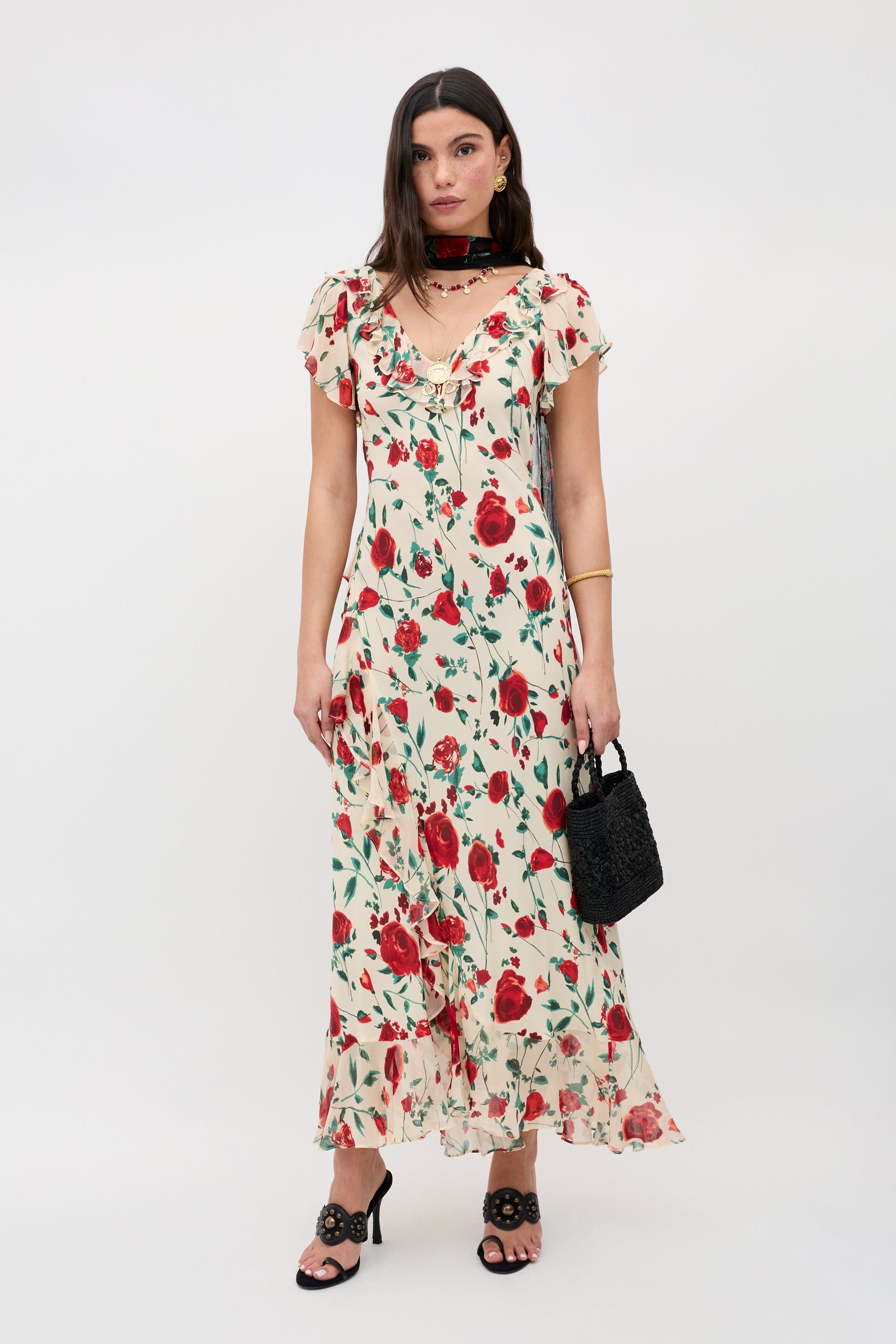 Meadow Silk Midi Dress in Claudia Rose Cream