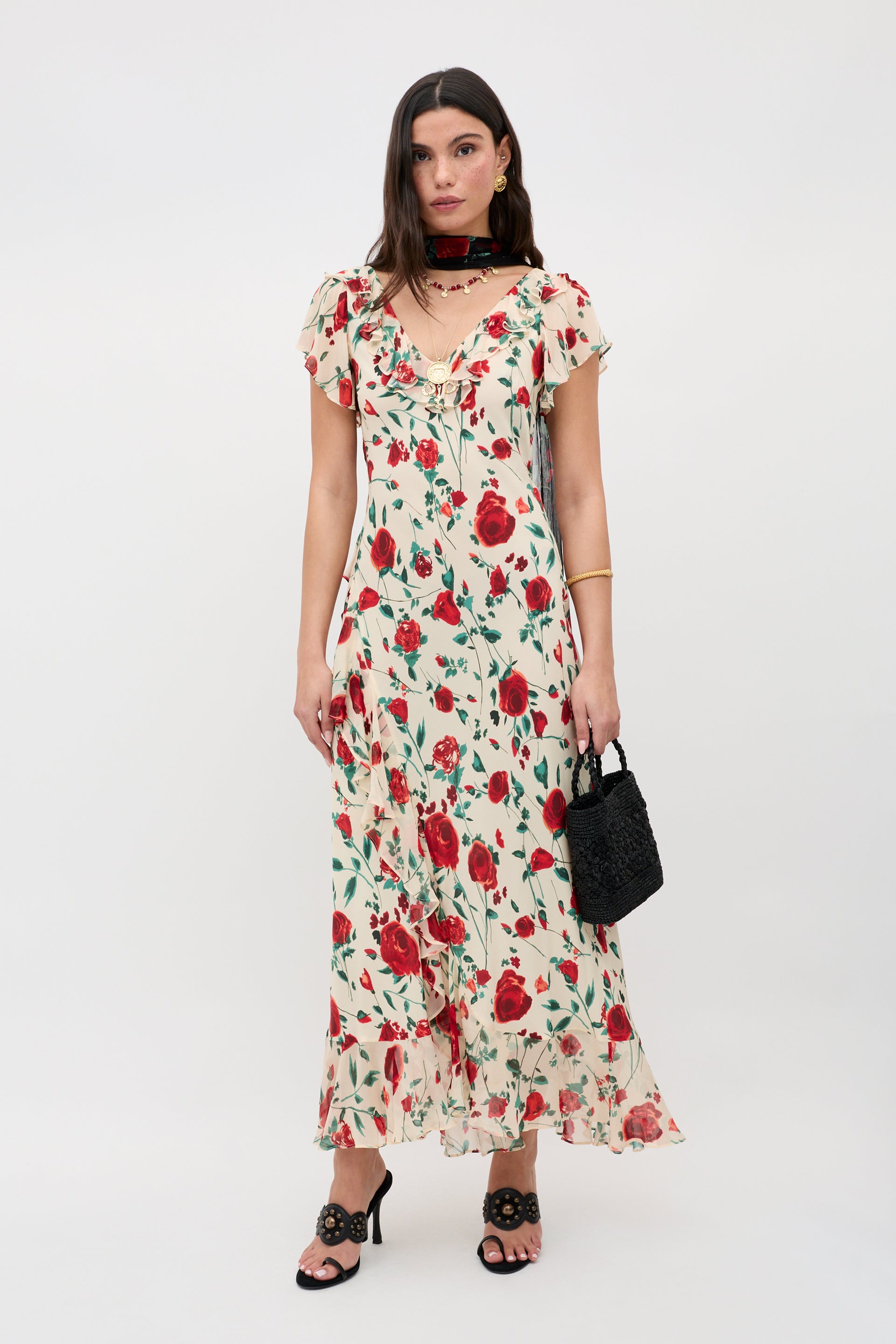 Meadow Silk Midi Dress in Claudia Rose Cream