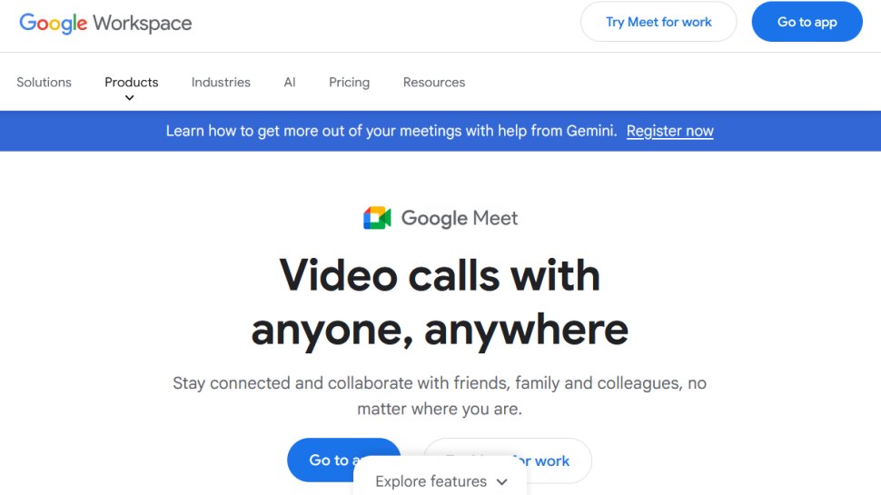 Google Meet website screenshot (January 2026).
