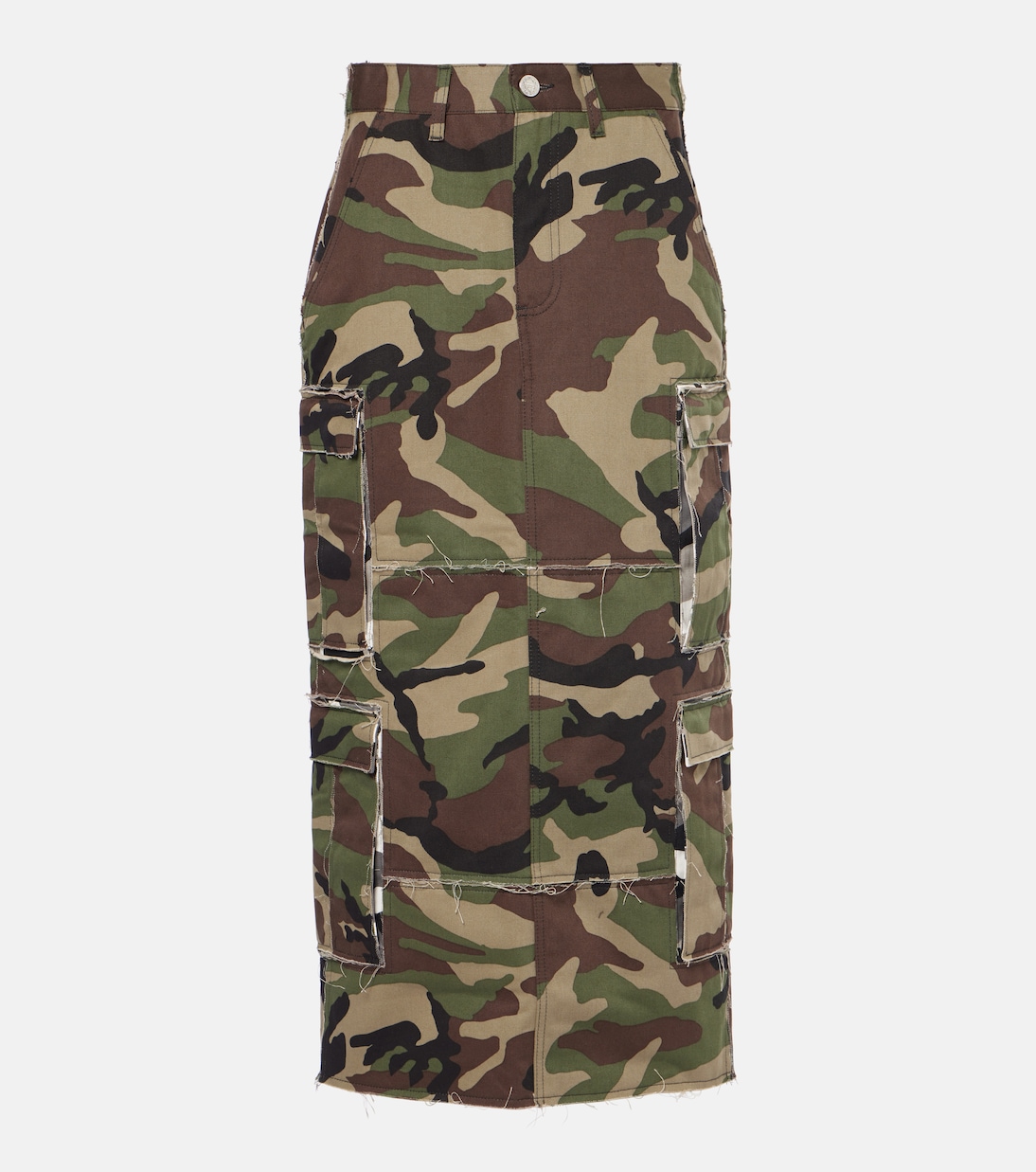 Camouflage Cotton Cargo Midi Skirt