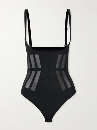 Luxe Control Stretch Mesh-Trimmed Tech-Jersey Bodysuit