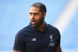 OCTOBER 12 - GLASGOW, SCOTLAND: Liverpool's Glen Johnson during a Legends Match between Rangers and Liverpool at Ibrox Stadium on October 12, 2019 in Glasgow, Scotland. (Photo by Ross Parker/SNS Group via Getty Images)