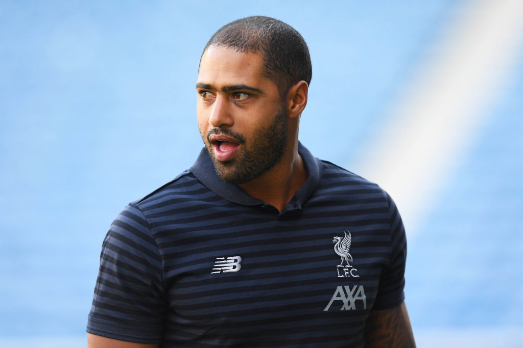 OCTOBER 12 - GLASGOW, SCOTLAND: Liverpool's Glen Johnson during a Legends Match between Rangers and Liverpool at Ibrox Stadium on October 12, 2019 in Glasgow, Scotland. (Photo by Ross Parker/SNS Group via Getty Images)